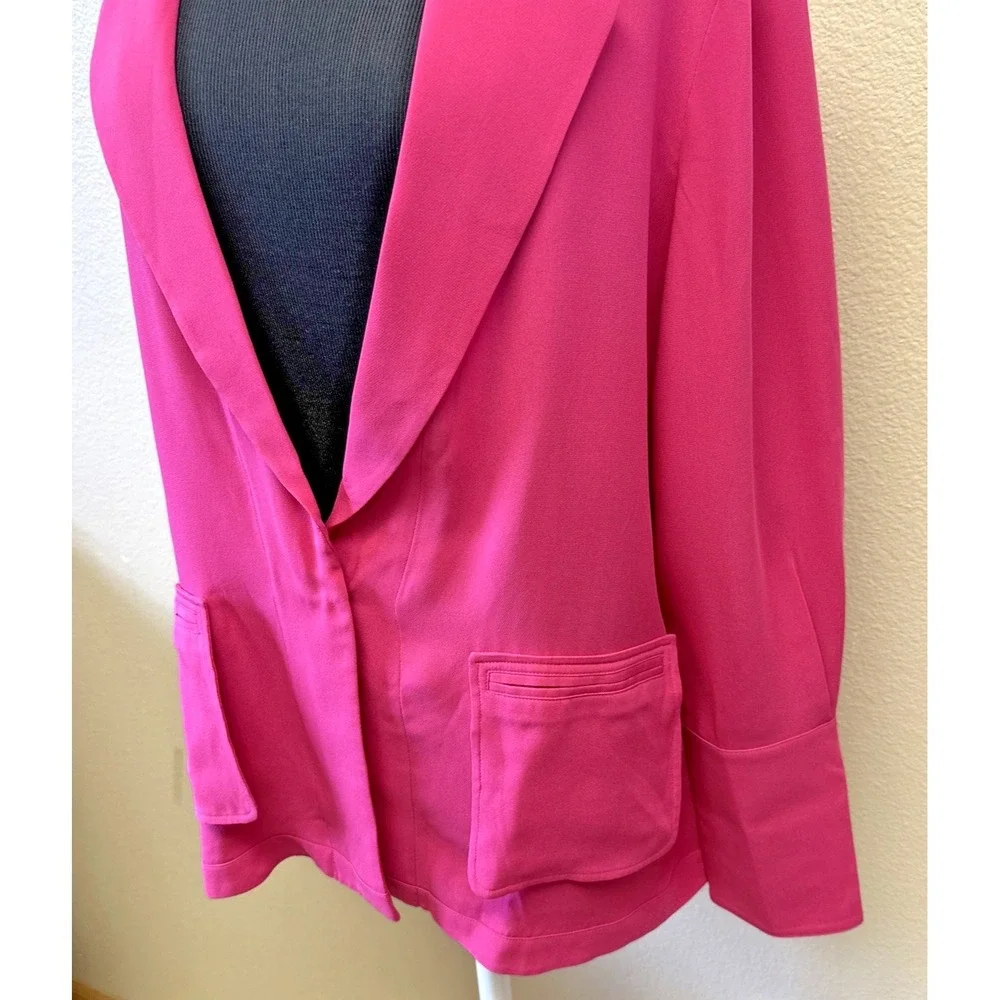 NWT Careste Cecile Silk Blazer Jacket Size 14 Pink Light Weight Classic Pockets